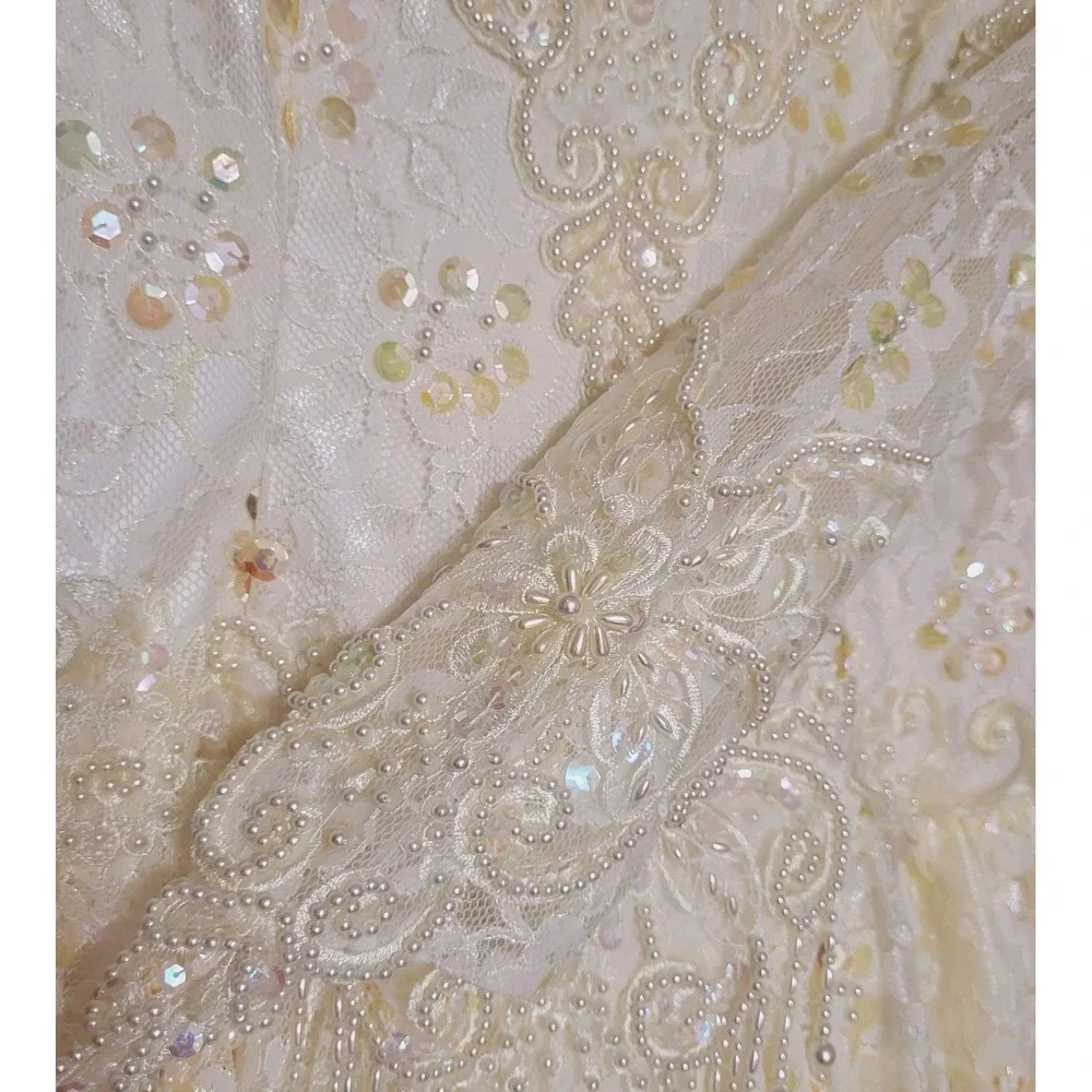 Vintage Wedding Dress Zurcion Method Prestige 10-12 Poof Shoulders Pearls Sequin